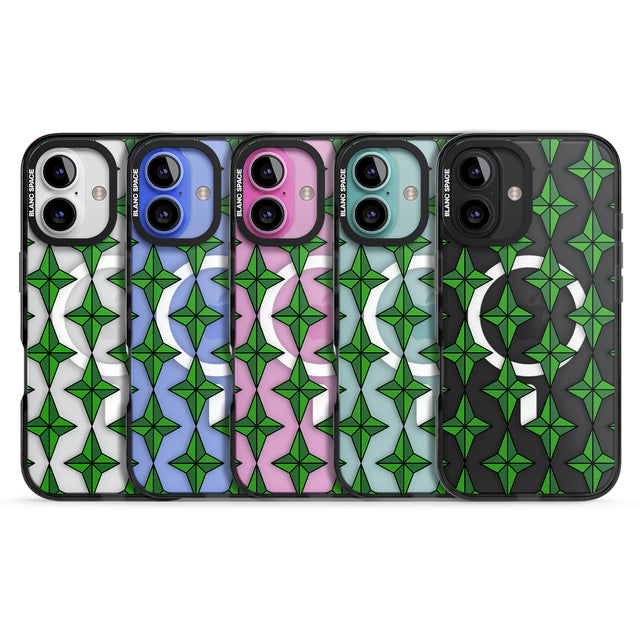 iPhone 16 Pro Max Emerald Stars Pattern (Clear) Black Impact Phone Case