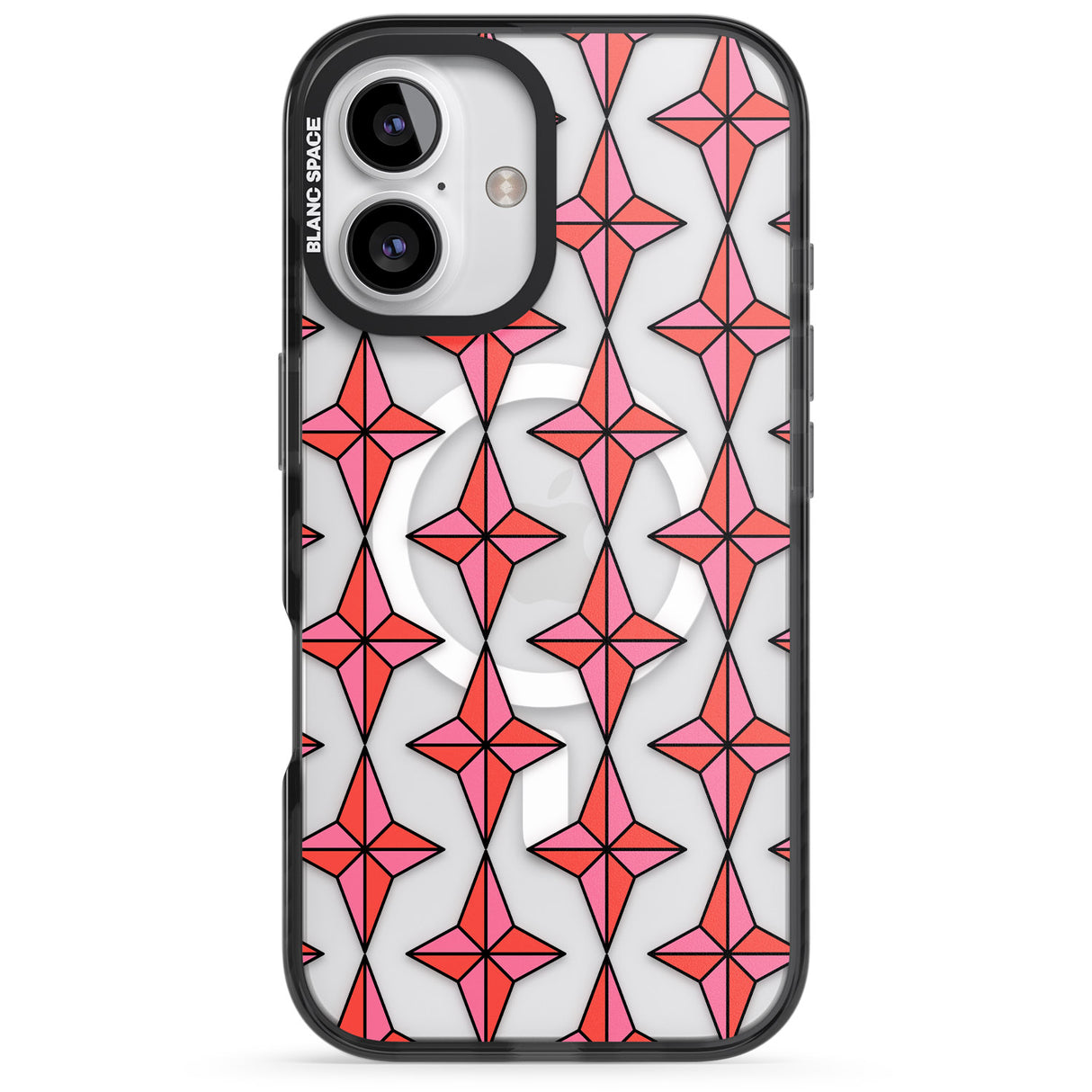 iPhone 16 Pro Max Rose Stars Pattern (Clear) Black Impact Phone Case