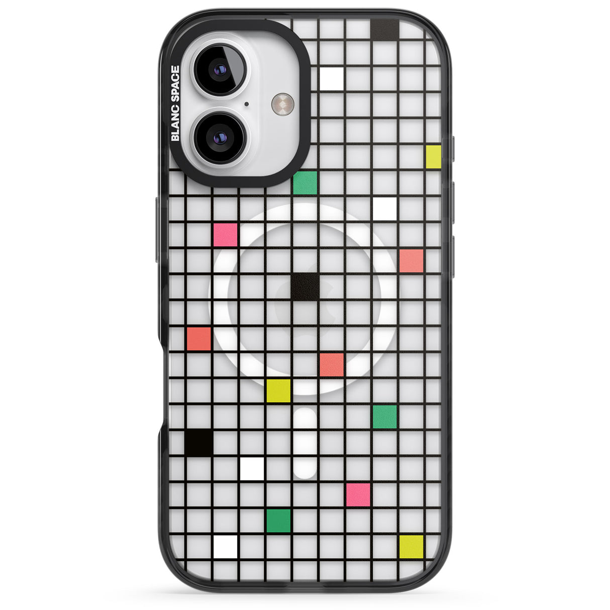 iPhone 16 Pro Max Vibrant Clear Geometric Grid Black Impact Phone Case