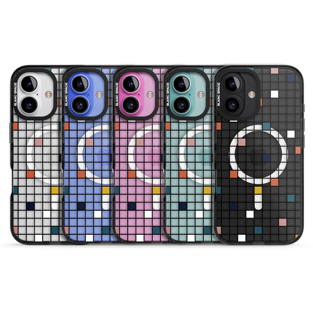 iPhone 16 Pro Max Earthtone Clear Geometric Grid Black Impact Phone Case