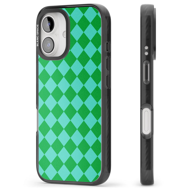 iPhone 16 Pro Max Retro Green Diamond Plaid Black Impact Phone Case