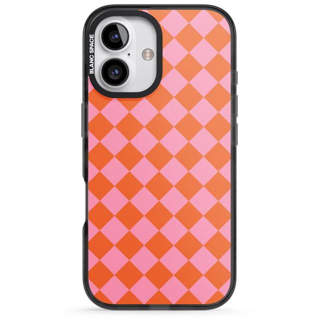 iPhone 16 Pro Max Retro Sunset Diamond Plaid Black Impact Phone Case