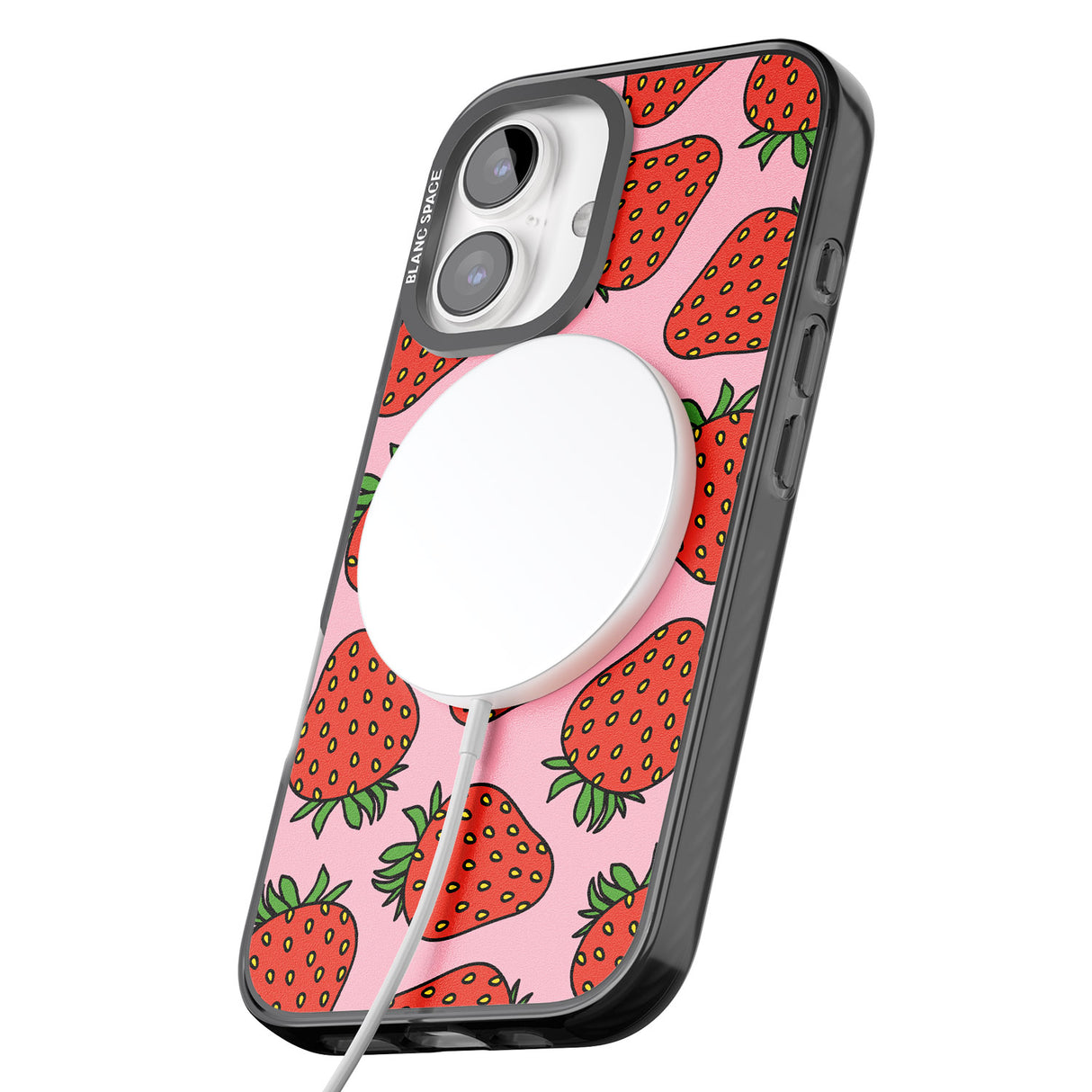 iPhone 16 Pro Max Strawberry Pattern (Pink) Black Impact Phone Case