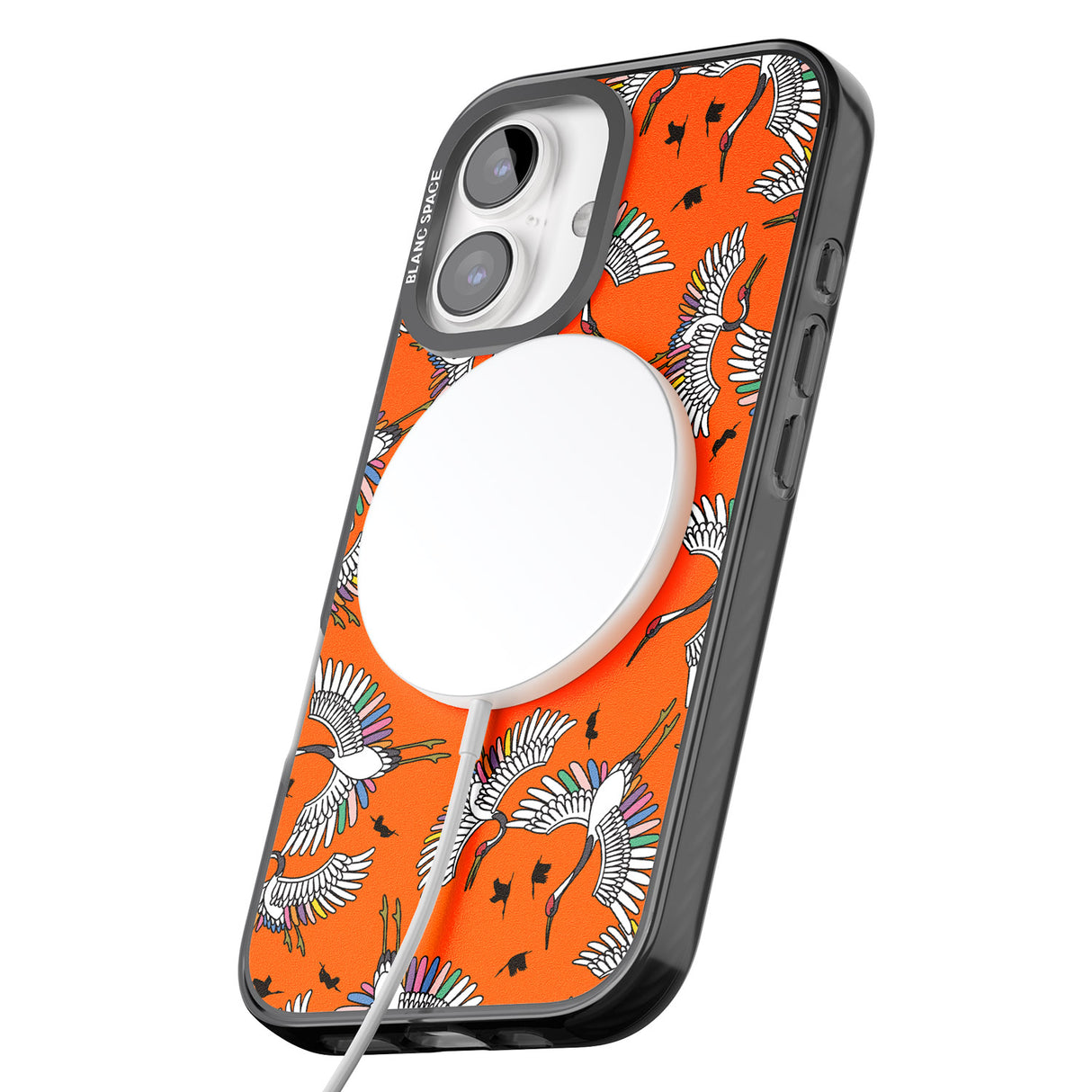 iPhone 16 Pro Max Colourful Crane Pattern (Orange) Black Impact Phone Case