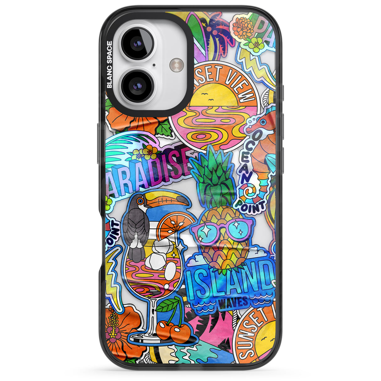 iPhone 16 Pro Max Tropical Vibes Collage Black Impact Phone Case