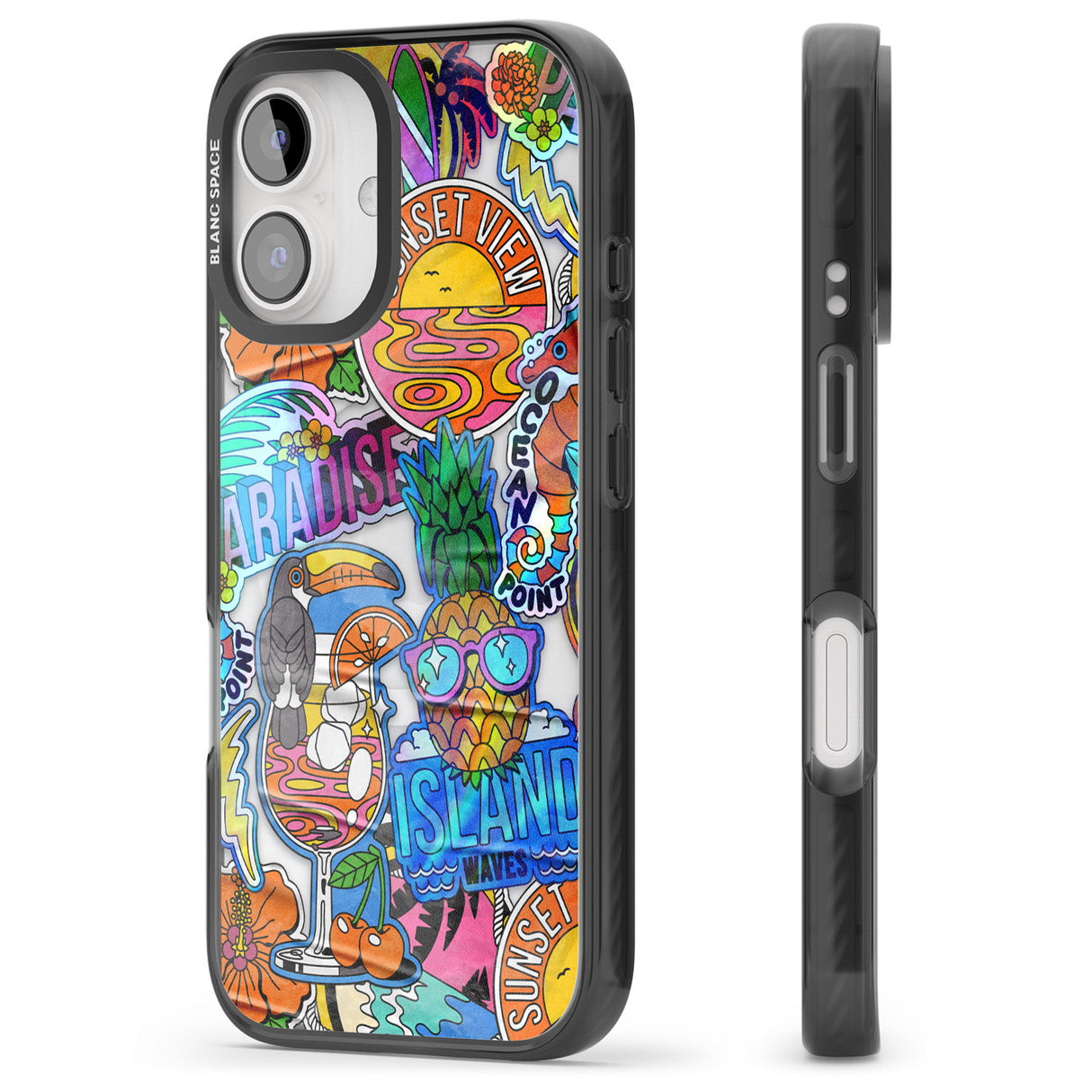 iPhone 16 Pro Max Tropical Vibes Collage Black Impact Phone Case