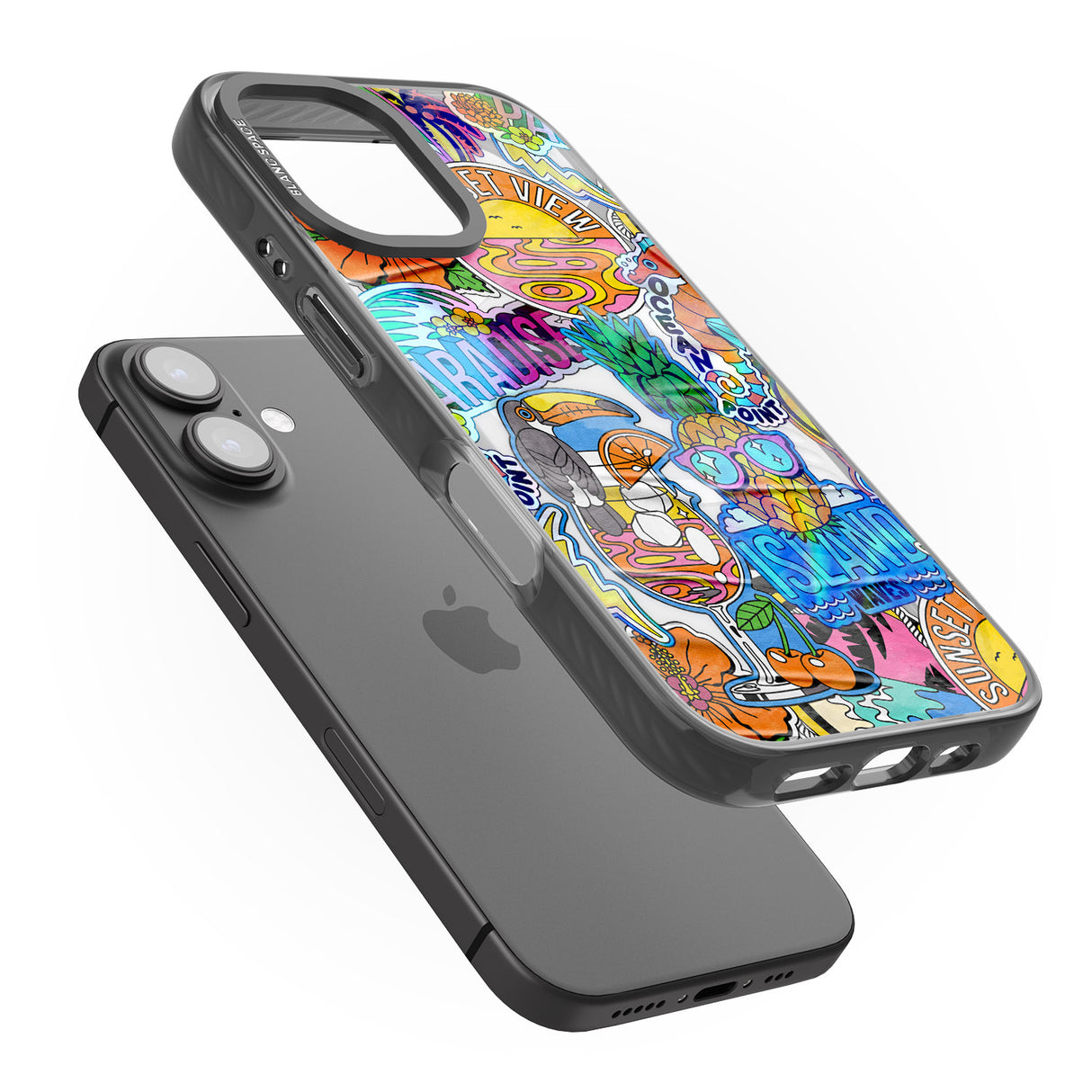 iPhone 16 Pro Max Tropical Vibes Collage Black Impact Phone Case