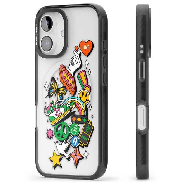 iPhone 16 Pro Max Nostalgic Sticker Collage Black Impact Phone Case