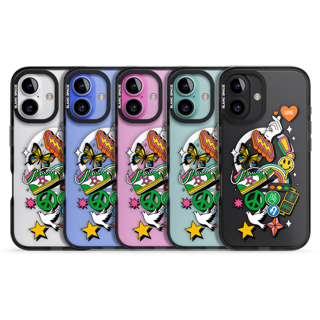 iPhone 16 Pro Max Nostalgic Sticker Collage Black Impact Phone Case