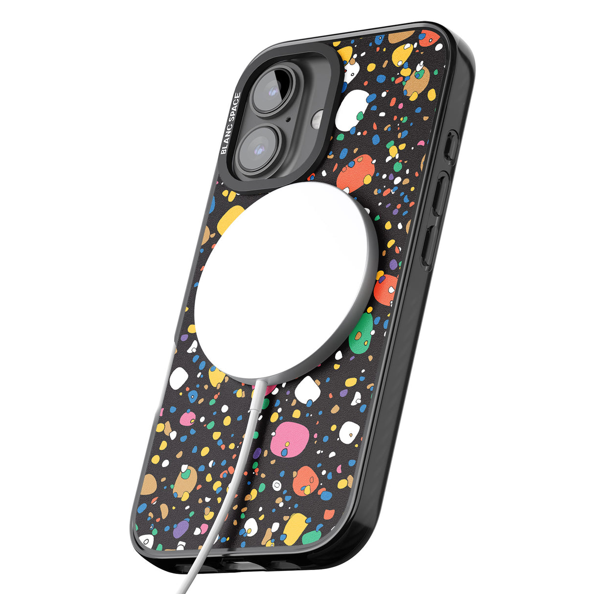 iPhone 16 Pro Max Colourful Confetti Pebbles (Black) Black Impact Phone Case