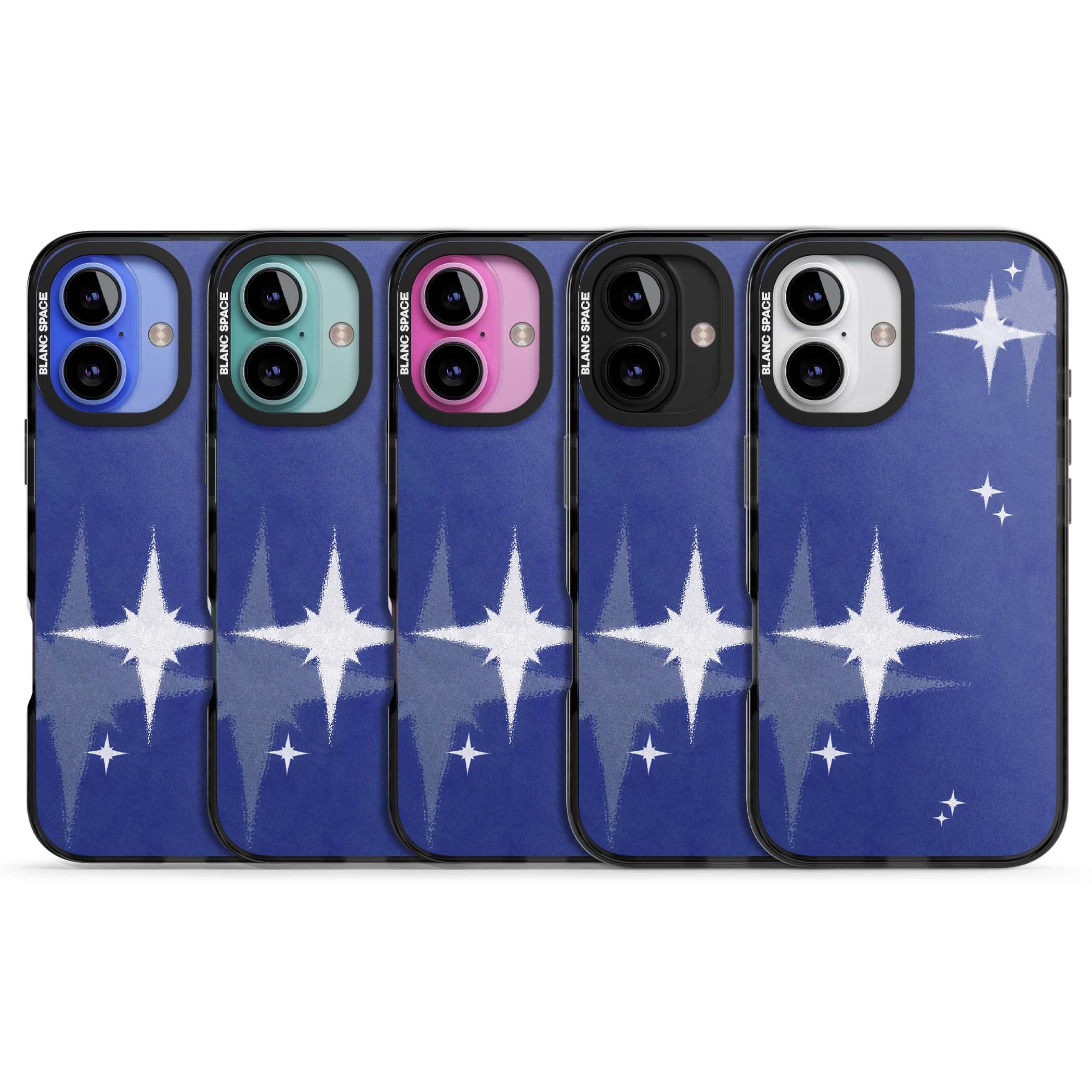 Blue Sparkle celestial iPhone case featuring sparkling silver stars on a deep blue painterly night sky | Black Impact Magsafe case for iPhone 16, iPhone 16 Plus