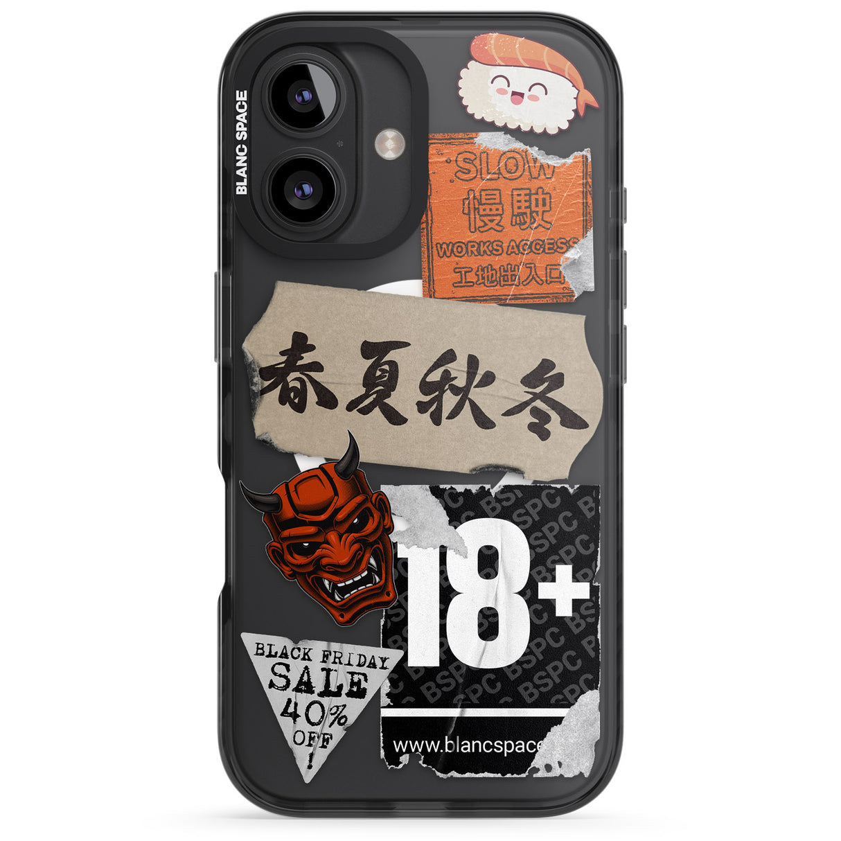 iPhone 16 Pro Max Asian Sticker Mix Black Impact Phone Case