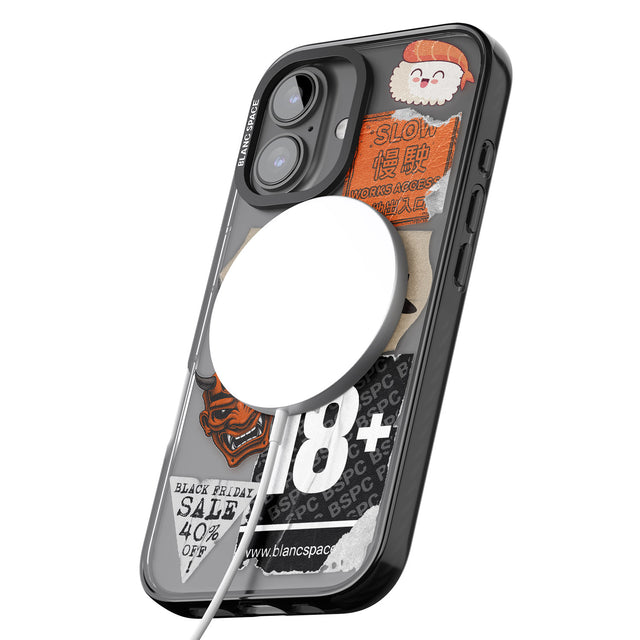 iPhone 16 Pro Max Asian Sticker Mix Black Impact Phone Case