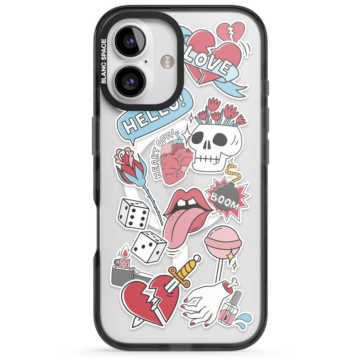 iPhone 16 Pro Max Skull & Flowers Sticker Black Impact Phone Case