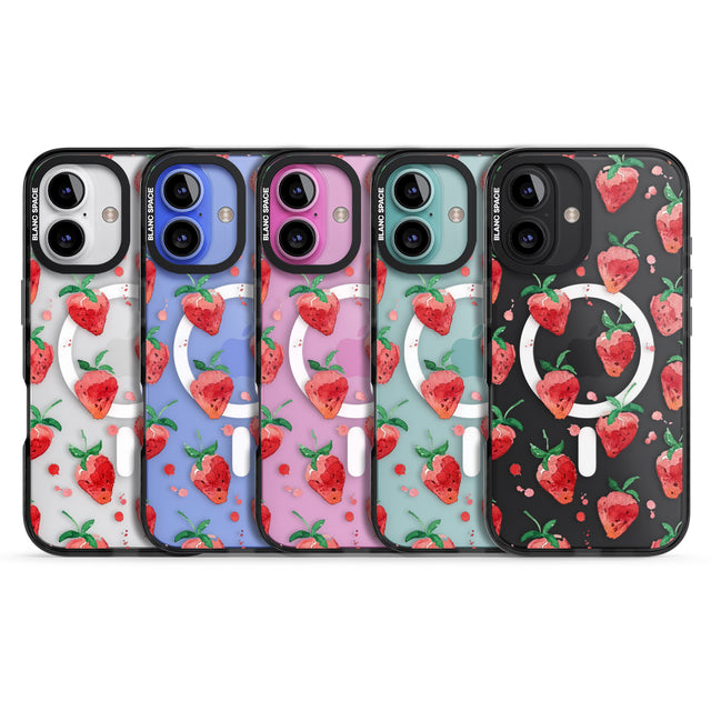 iPhone 16 Pro Max Strawberry Watercolour Black Impact Phone Case