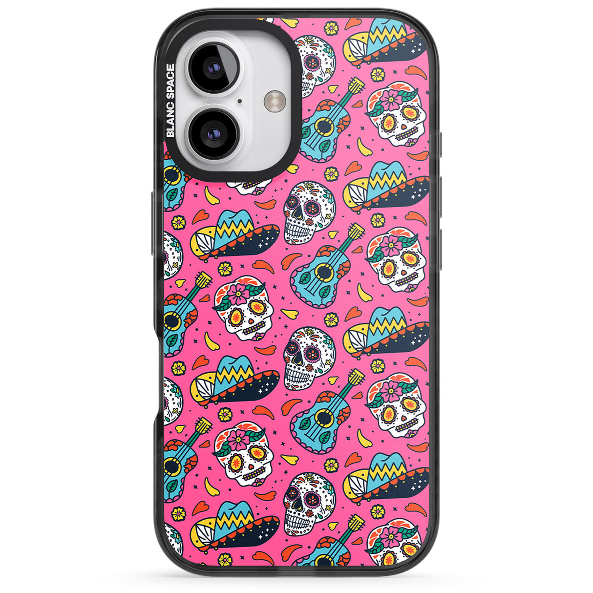 iPhone 16 Pro Max Pink Day of The Dead Pattern Black Impact Phone Case