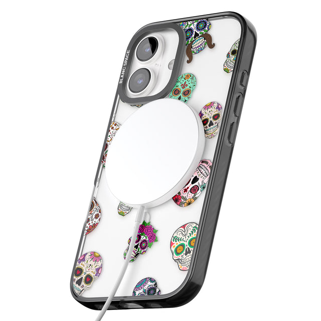 iPhone 16 Pro Max Mixed Sugar Skull Pattern Black Impact Phone Case