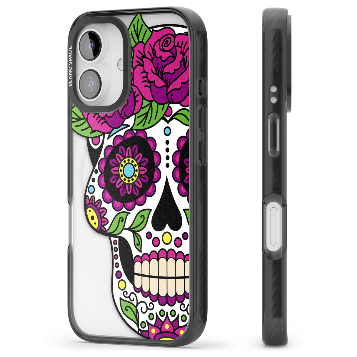 iPhone 16 Pro Max Purple Floral Sugar Skull Black Impact Phone Case