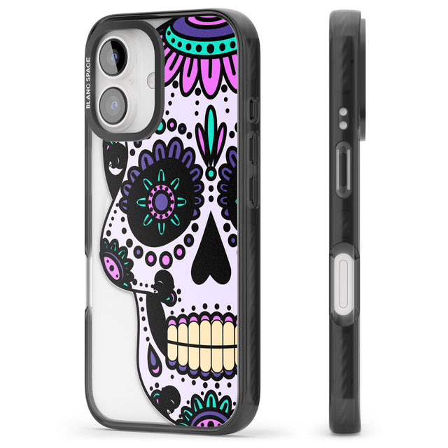 iPhone 16 Pro Max Violet Sugar Skull Black Impact Phone Case