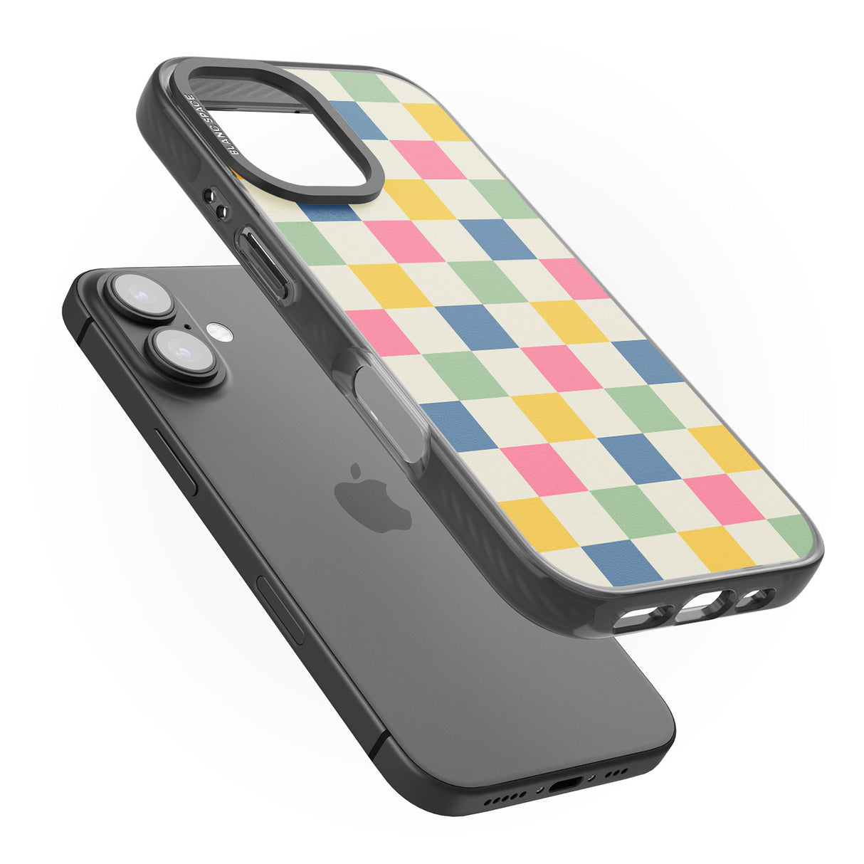 iPhone 16 Pro Max Pastel Multicolor Checkered Black Impact Phone Case + Magsafe