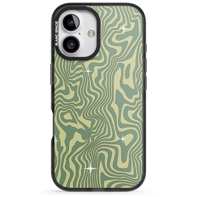 iPhone 16 Pro Max Green Abstract Wave Black Impact Phone Case + Magsafe