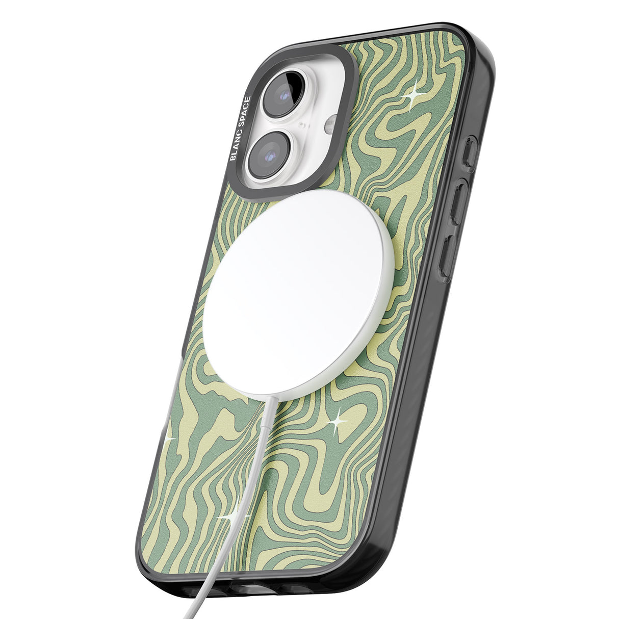 iPhone 16 Pro Max Green Abstract Wave Black Impact Phone Case + Magsafe