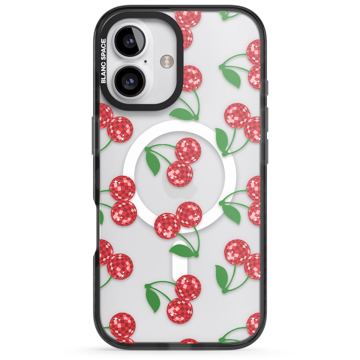 iPhone 16 Pro Max Disco Cherry Pattern Black Impact Phone Case + Magsafe