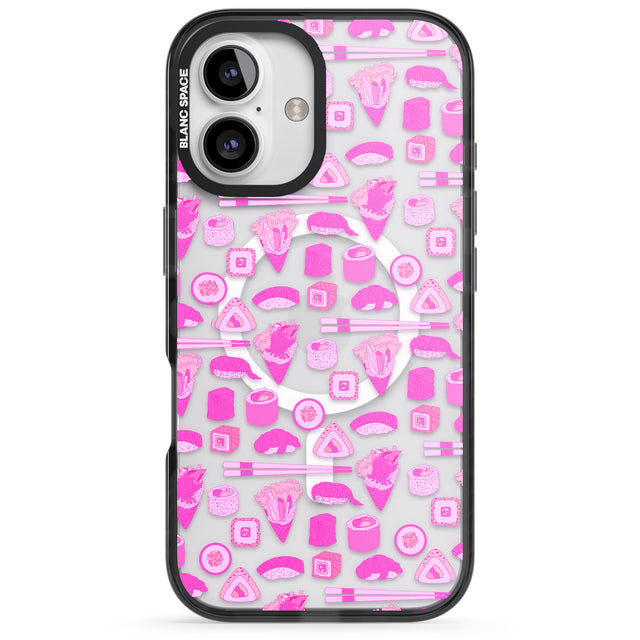 iPhone 16 Pro Max Bright Pink Sushi Pattern Black Impact Phone Case