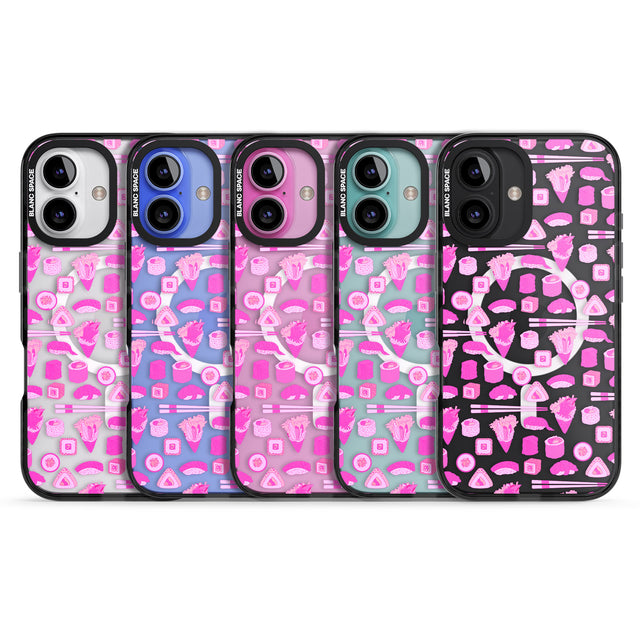 iPhone 16 Pro Max Bright Pink Sushi Pattern Black Impact Phone Case