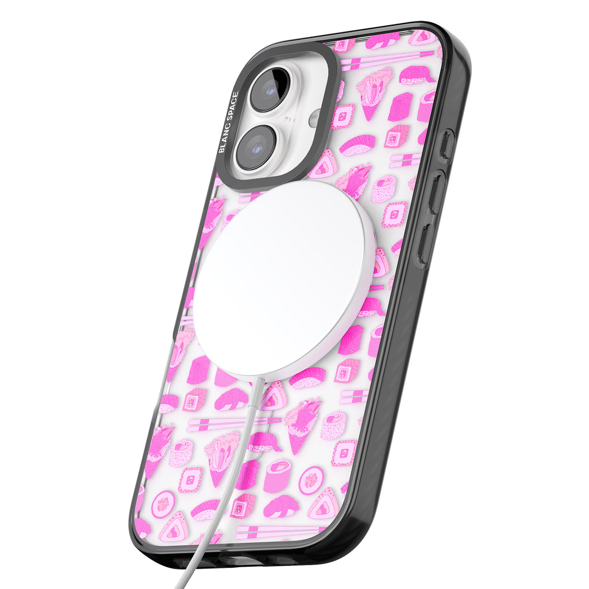 iPhone 16 Pro Max Bright Pink Sushi Pattern Black Impact Phone Case