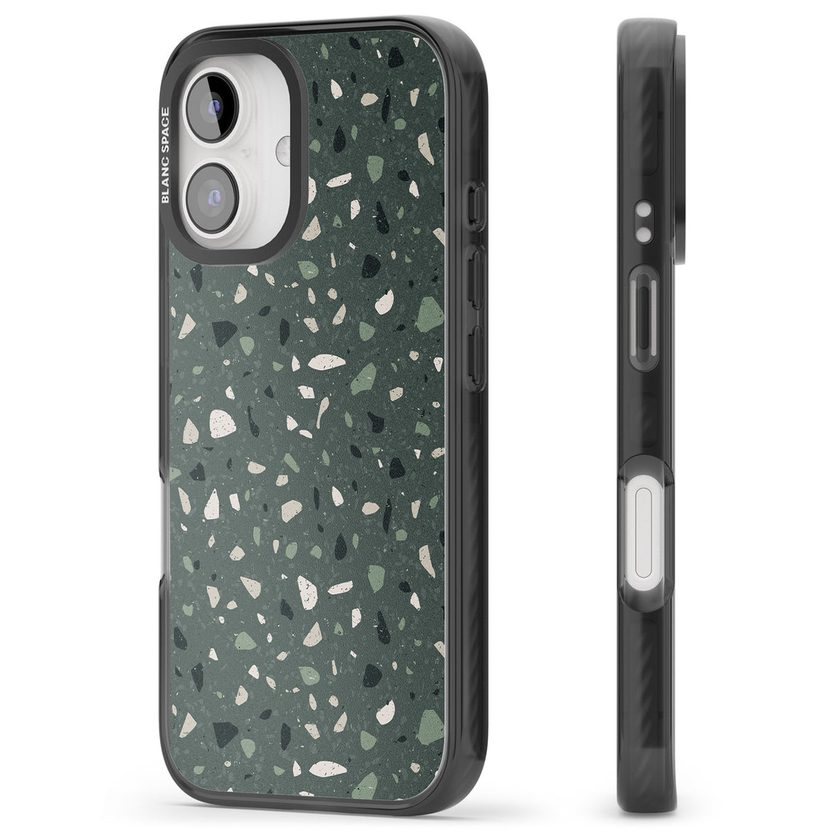 iPhone 16 Pro Max Green & Cream Terrazzo Pattern Black Impact Phone Case