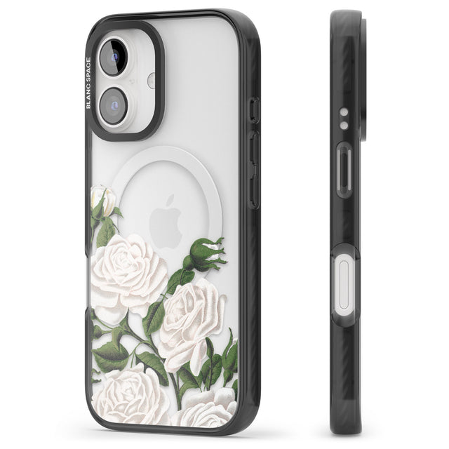 iPhone 16 Pro Max White Vintage Painted Flowers Clear Impact Phone Case + Magsafe