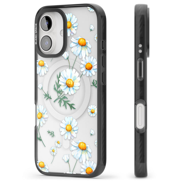 iPhone 16 Pro Max Vintage Painted Daisies Black Impact Phone Case + Magsafe