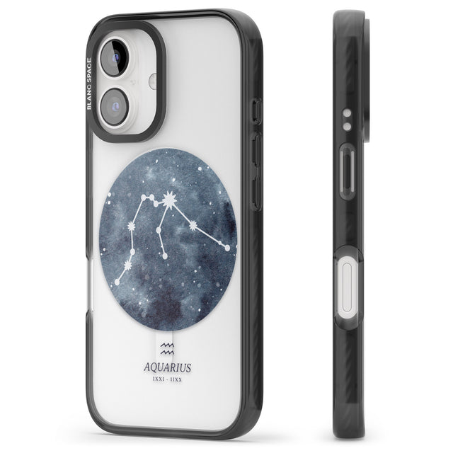 iPhone 16 Pro Max Aquarius Zodiac Transparent Design - Blue Black Impact Phone Case