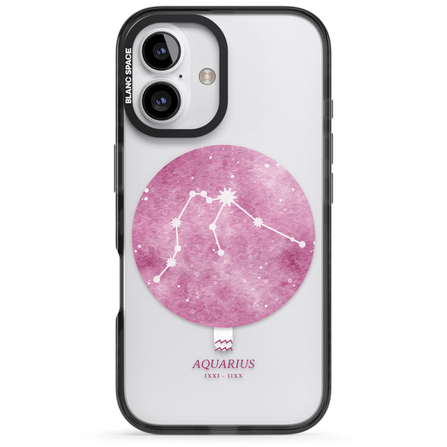 iPhone 16 Pro Max Aquarius Zodiac Transparent Design - Pink Black Impact Phone Case