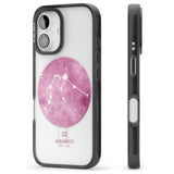 iPhone 16 Pro Max Aquarius Zodiac Transparent Design - Pink Black Impact Phone Case