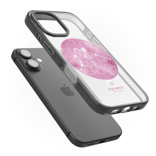 iPhone 16 Pro Max Aquarius Zodiac Transparent Design - Pink Black Impact Phone Case