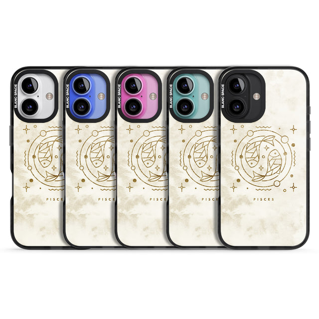 iPhone 16 Pro Max Pisces Emblem - Solid Gold Marbled Design Black Impact Phone Case