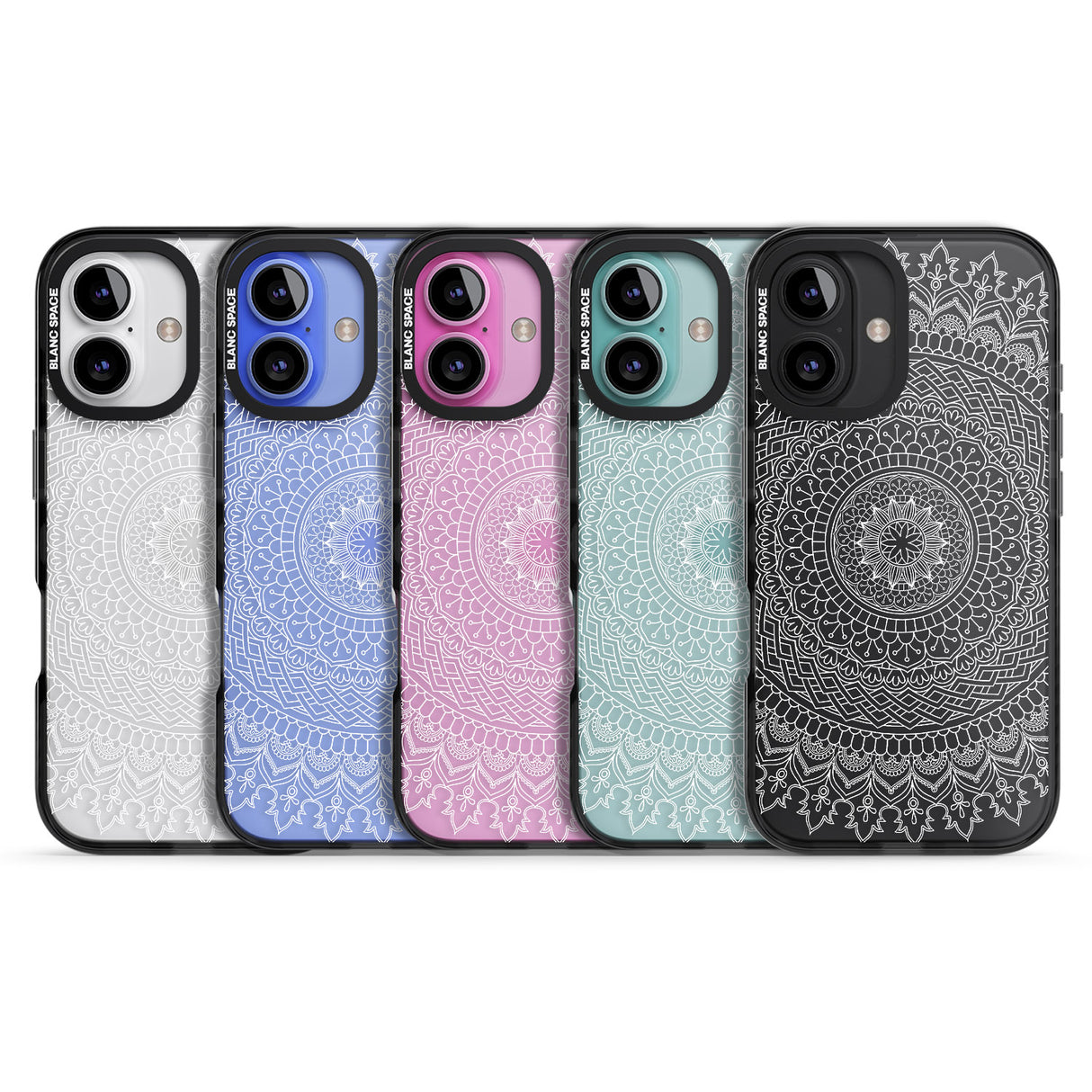 iPhone 16 Pro Max Large White Mandala Design Black Impact Phone Case