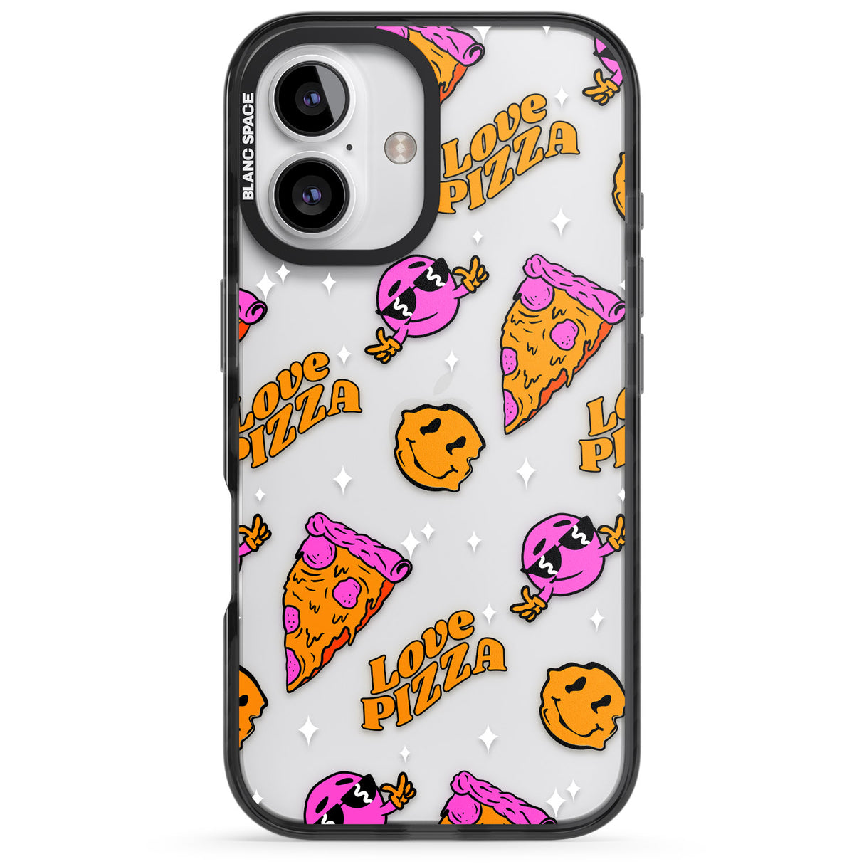 iPhone 16 Pro Max Psychedelic Love Pizza Pattern (Clear) Black Impact Phone Case