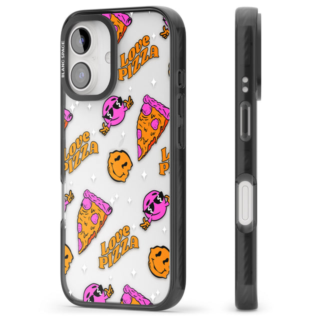 iPhone 16 Pro Max Psychedelic Love Pizza Pattern (Clear) Black Impact Phone Case