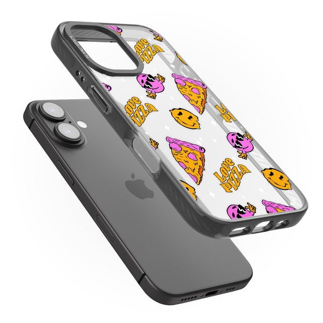 iPhone 16 Pro Max Psychedelic Love Pizza Pattern (Clear) Black Impact Phone Case