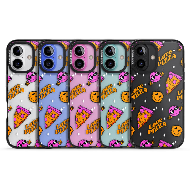 iPhone 16 Pro Max Psychedelic Love Pizza Pattern (Clear) Black Impact Phone Case