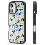 iPhone 16 Pro Max Blue & Yellow Shapes Memphis Retro Pattern Design Black Impact Phone Case