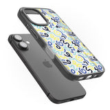 iPhone 16 Pro Max Blue & Yellow Shapes Memphis Retro Pattern Design Black Impact Phone Case