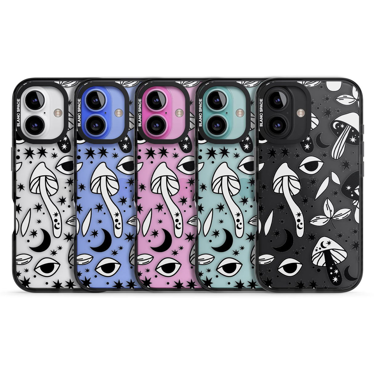 iPhone 16 Pro Max Psychedelic Mushrooms Pattern Black Impact Phone Case