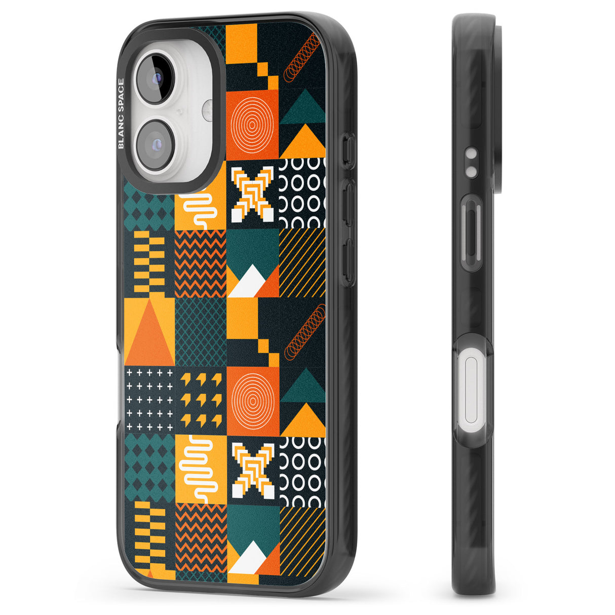 iPhone 16 Pro Max Funky Geometric Patterns: Orange & Dark Green Black Impact Phone Case