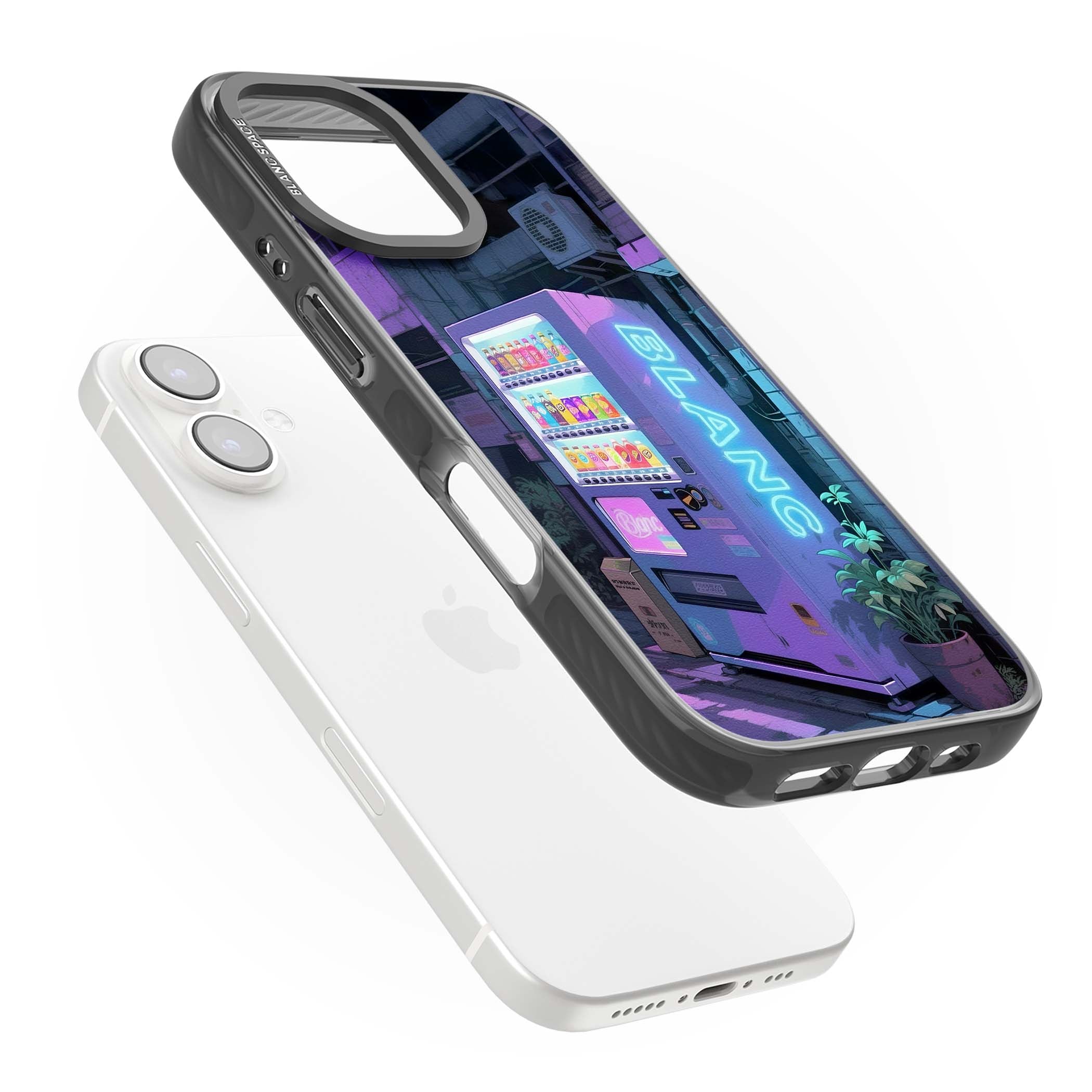 Shibuya Glow Japanese iPhone case featuring a glowing Tokyo vending machine, neon signage, and moody purple alleyway | Black Impact case for iPhone 16, iPhone 16 Plus