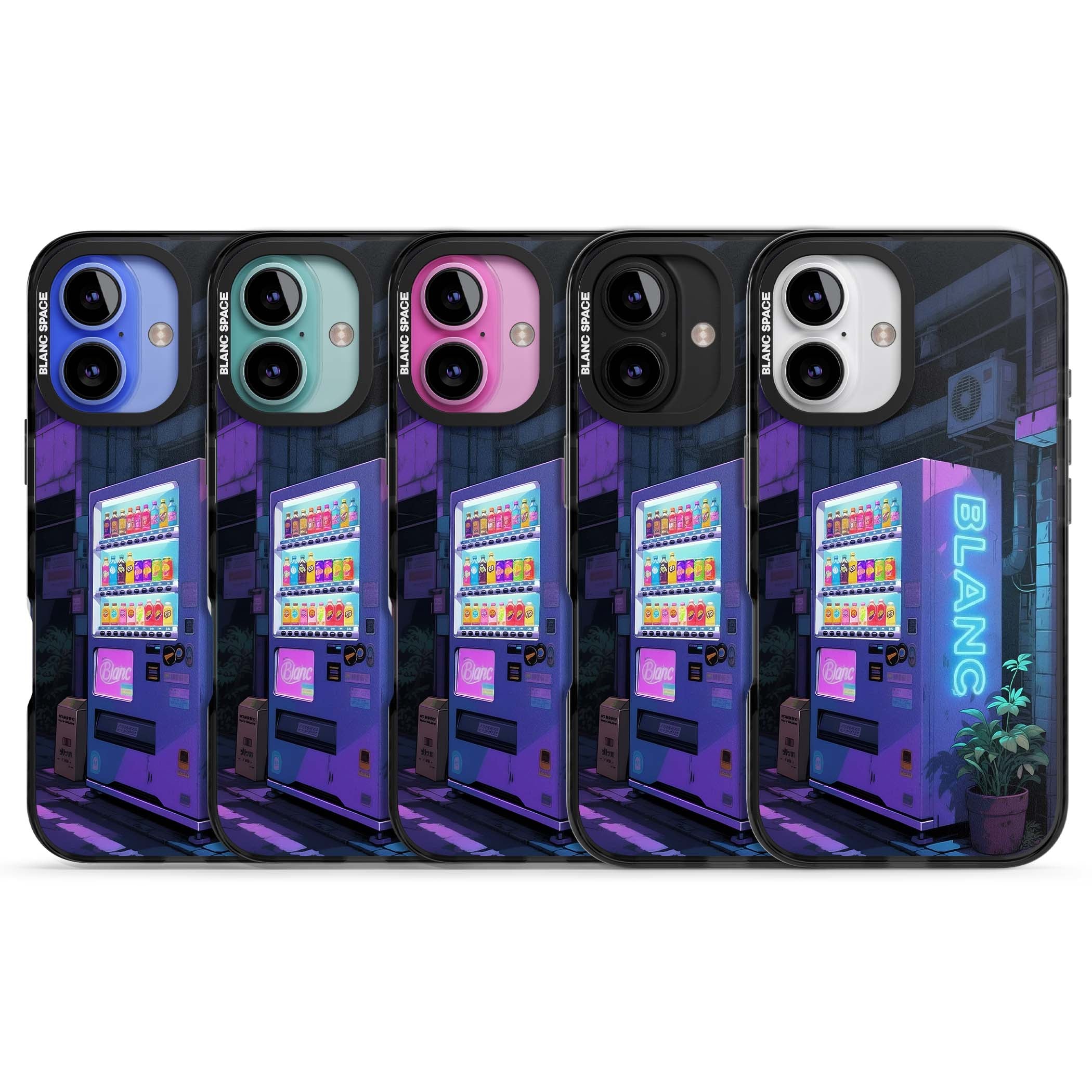 Shibuya Glow Japanese iPhone case featuring a glowing Tokyo vending machine, neon signage, and moody purple alleyway | Black Impact case for iPhone 16, iPhone 16 Plus