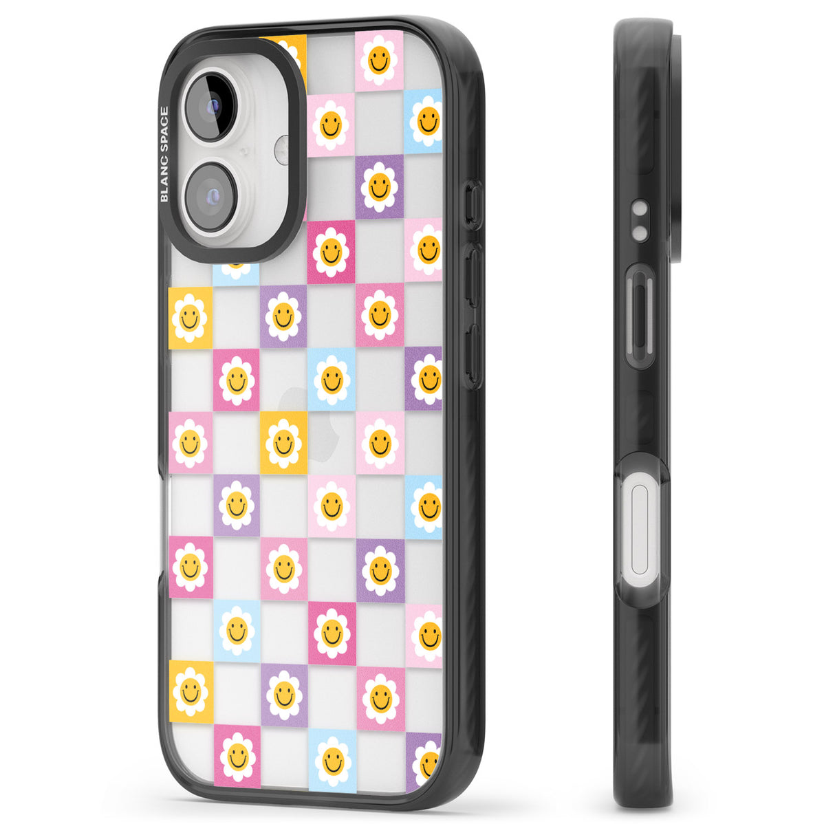 iPhone 16 Pro Max Daisy Squares Pattern Black Impact Phone Case